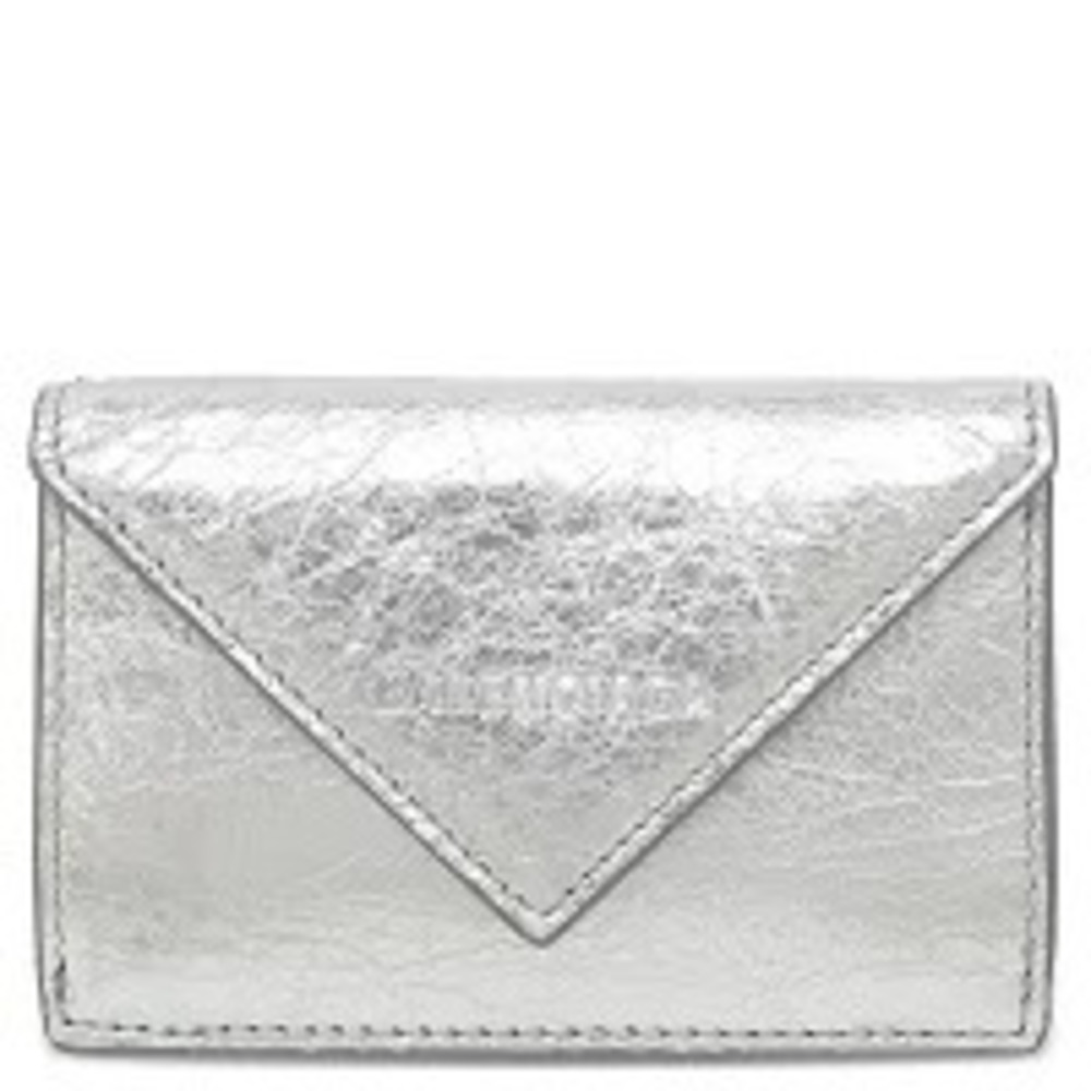 Balenciaga Paper Wallet Tri fold Leather Silver Compact